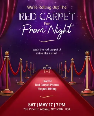 Red Carpet Prom Night Celebration Flyer Template