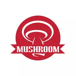 Red Circular Design Featuring Fresh Mushroom Icon Logo Template