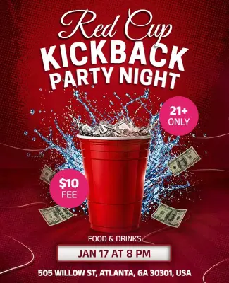 Red Cup Kickback Night Party Celebration Flyer Template