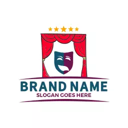 Red Curtains Highlighting Artistic Drama Performance Logo Template