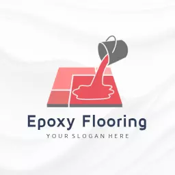 Red Epoxy Floor Installation Process with Paint Bucket Logo Template