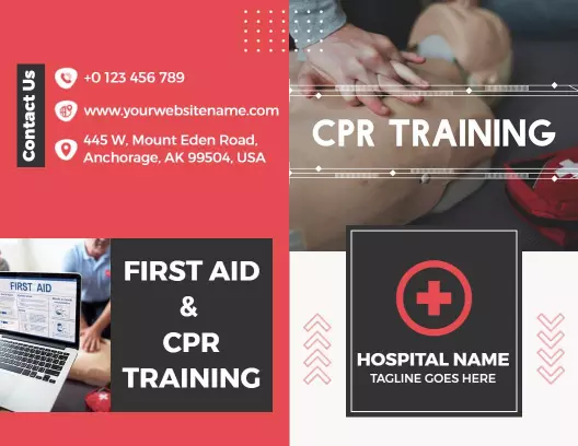 Red First Aid and CPR Training Certification Brochure Template
