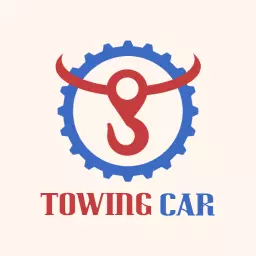 Red Hook and Blue Gear Illustrating Reliable Towing Logo Template