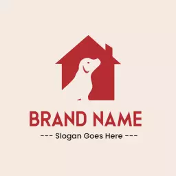 Red House Silhouette with a Friendly Dog Design Logo Template