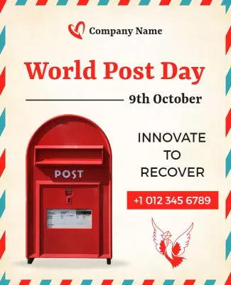 Red Postal Theme for World Post Day Celebration Poster Template