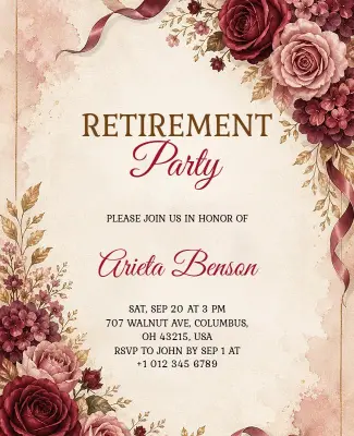 Red Roses Themed Retirement Party Invitation Flyer Template