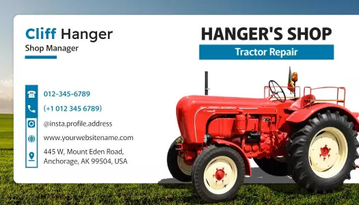 Red Tractor Repair Shop Manager Visiting Card Template