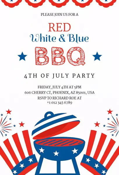 Red White Blue BBQ 4th of July Celebration Invitation Template