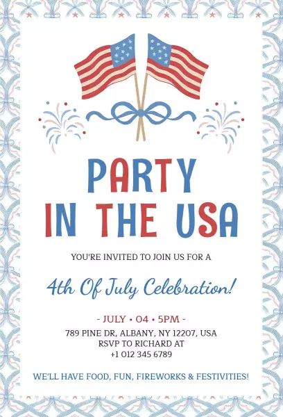 Red White Blue Patriotic 4th of July Celebration Invitation Template