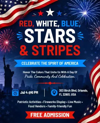Red White Blue Stars and Stripes Celebration Flyer Template