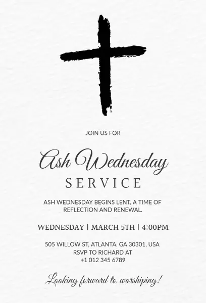 Reflective Ash Wednesday Church Service Invitation Template