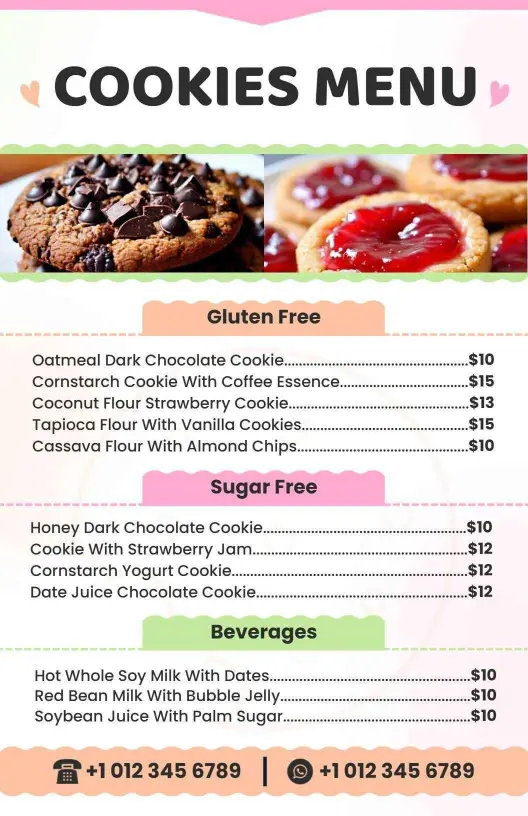Refreshing Beverages Paired with Artisanal Delights Cookies Menu Template