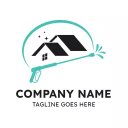 Refreshing Blue and Black Clean Home Pressure Washing Logo Template