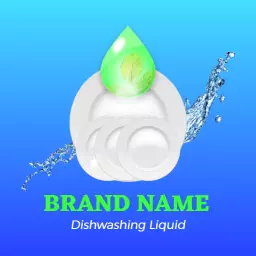 Refreshing Blue and Green Dishwashing Liquid with Clean Plates Logo Template