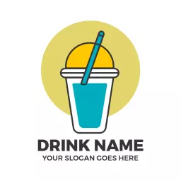Refreshing Blue Drink Design with Bright Yellow Top Logo Template