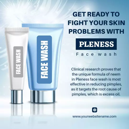 Refreshing Blue Face Wash Promotion for Skincare Solutions Ad Template