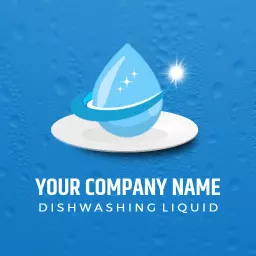 Refreshing Blue Water Drop with Dishwashing Liquid Logo Template