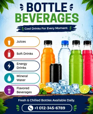 Refreshing Bottle Beverages Promotion Poster Template