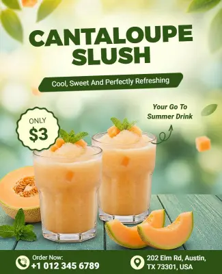 Refreshing Cantaloupe Slush Beverage Promotion Flyer Template