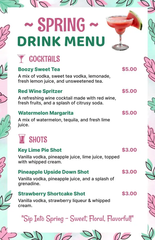 Refreshing Citrus and Flavorful Cocktail Creations Menu Template