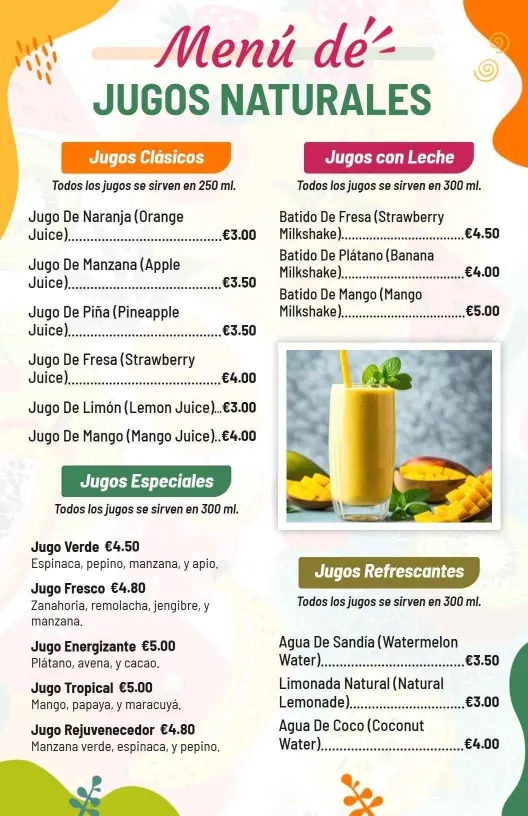 Refreshing Classic and Specialty Juice Blends for All Tastes Juice Menu Template