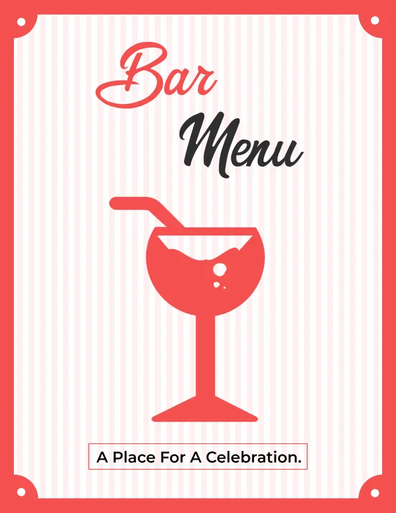 Refreshing Cocktails and Shots for All Occasions Bar Menu Template