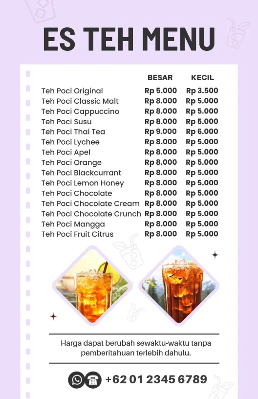 Refreshing Fruit and Classic Flavors Tea Selections Tea Menu Template