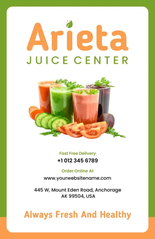 Refreshing Fruit and Vegetable Blend Juices for Health Juice Menu Template