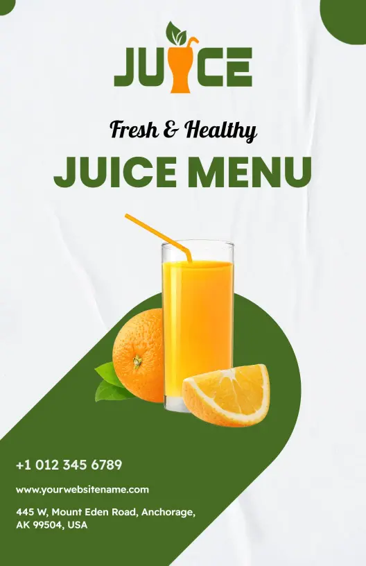 Refreshing Fruit and Vegetable Blends for Every Taste Juice Menu Template