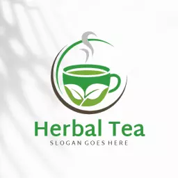 Refreshing Green Herbal Tea Cup with Leaf Design Logo Template