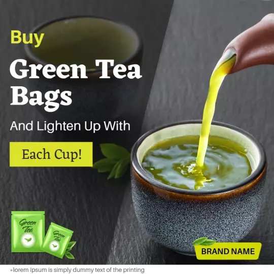 Refreshing Green Tea Bags for Healthy Living Ad Template