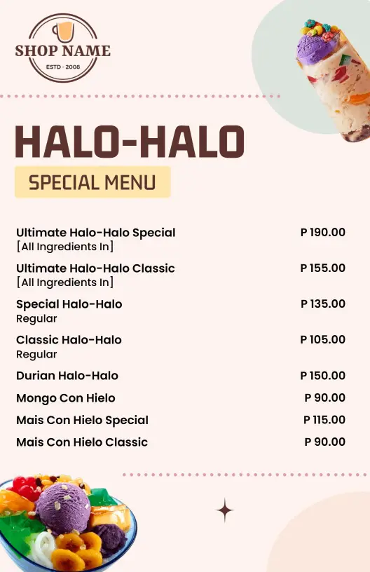 Refreshing Halo-Halo Dessert and Beverage Options Special Menu Template