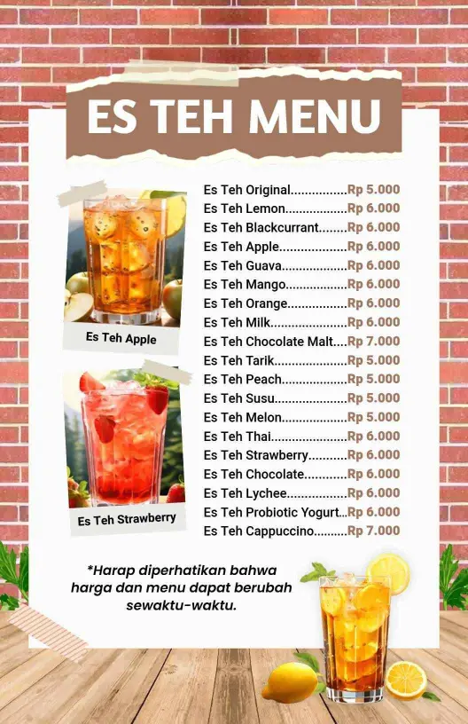 Refreshing Iced Tea Varieties with Unique Flavors Tea Menu Template