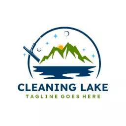 Refreshing Lake Scene with Mountains Representing Cleaning Service Logo Template