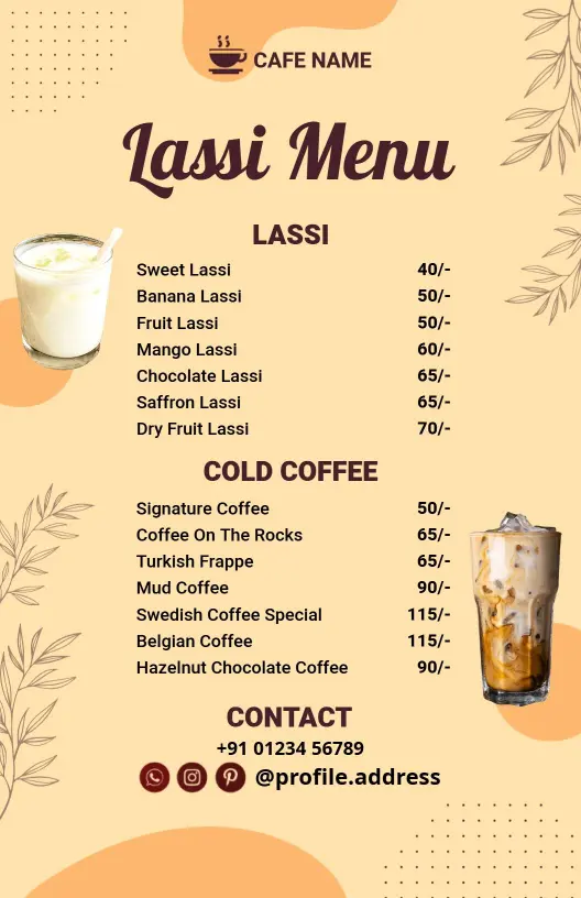 Refreshing Lassi Varieties with Sweet and Fruity Options Indian Cuisine Menu Template