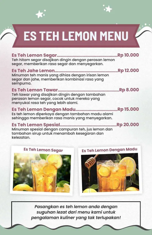 Refreshing Lemon Iced Teas with Unique Flavor Combinations Tea Menu Template