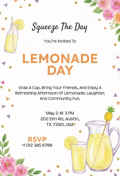 Refreshing Lemonade Day Community Fun Event Invitation Template