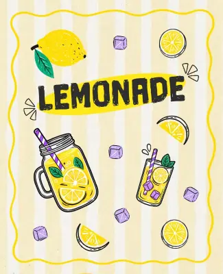 Refreshing Lemonade Drink Illustrated Poster Template