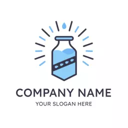 Refreshing Light Blue Milk Bottle with Radiating Elements Logo Template
