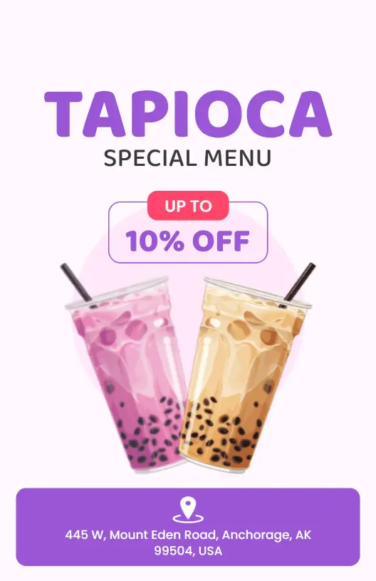 Refreshing Milk and Fruit Bubble Tea Selections Boba Menu Template