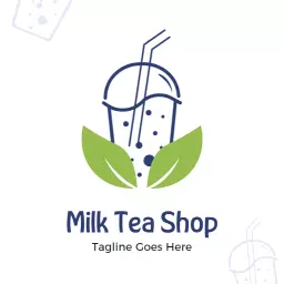 Refreshing Milk Tea Drink Surrounded by Green Leaves Logo Template
