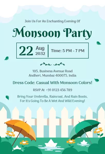 Refreshing Monsoon Celebration Fun Party Invitation Template