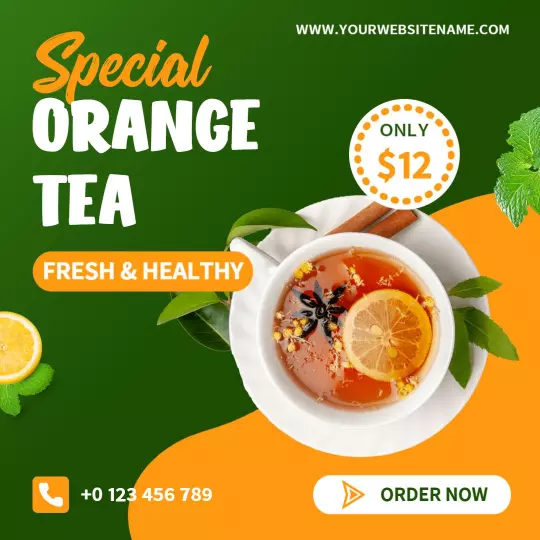 Refreshing Orange Tea Promotion with Fresh Ingredients Ad Template