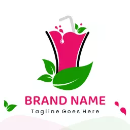 Refreshing Pink Flower Juice Design with Leaves Logo Template