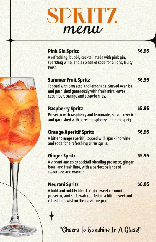 Refreshing Spritz Cocktails with Fruity and Herbal Flavors Cocktail Menu Template