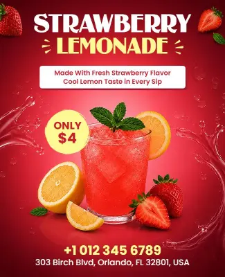 Refreshing Strawberry Lemonade Sale Poster Template
