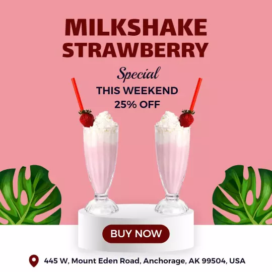 Refreshing Strawberry Milkshake Special with Discount Offer Ad Template