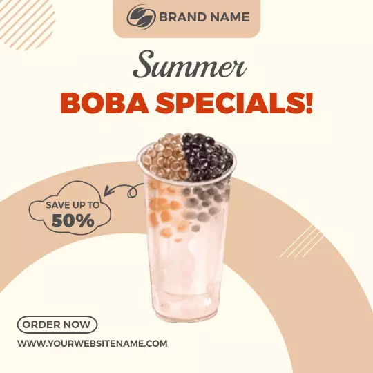 Refreshing Summer Boba Specials Offer with Discount Ad Template