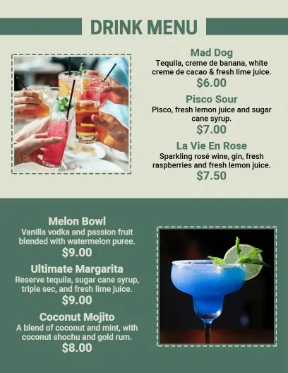 Refreshing Summer Cocktails with Fruits and Flavors Cocktail Menu Template