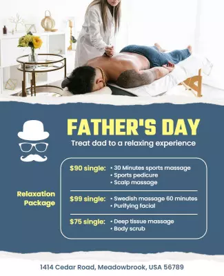Relaxing Blue Father's Day Spa Package Poster Template